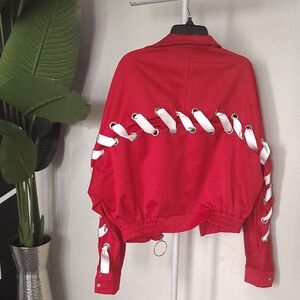 Stylish Red Jacket with Ribbon Detailing